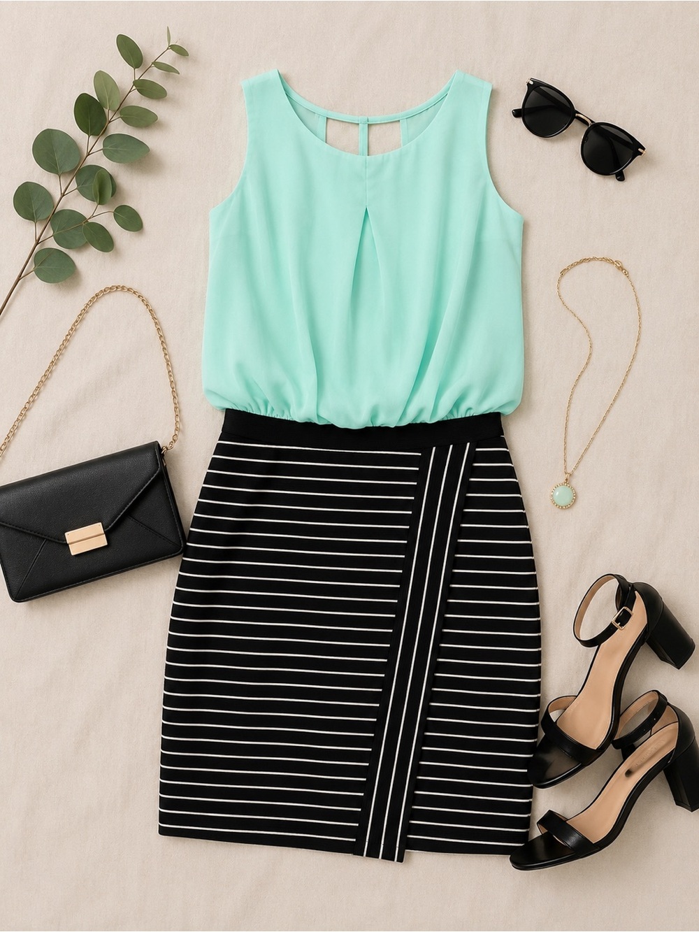 Lots of Love Mint & Black Striped Colorblock Dress Size Medium NWT